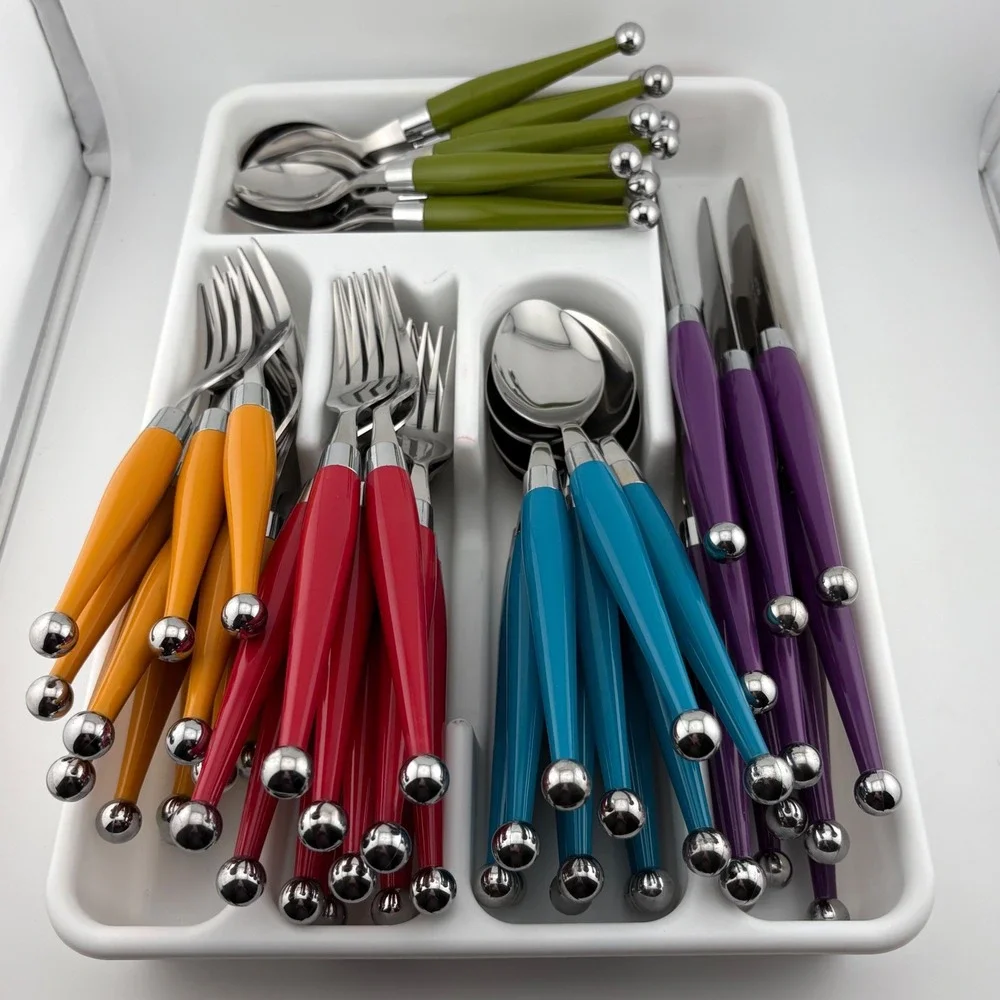 Casa & Deco 70 pc Stainless Flatware Set Multi Color Resin Ball End Handles